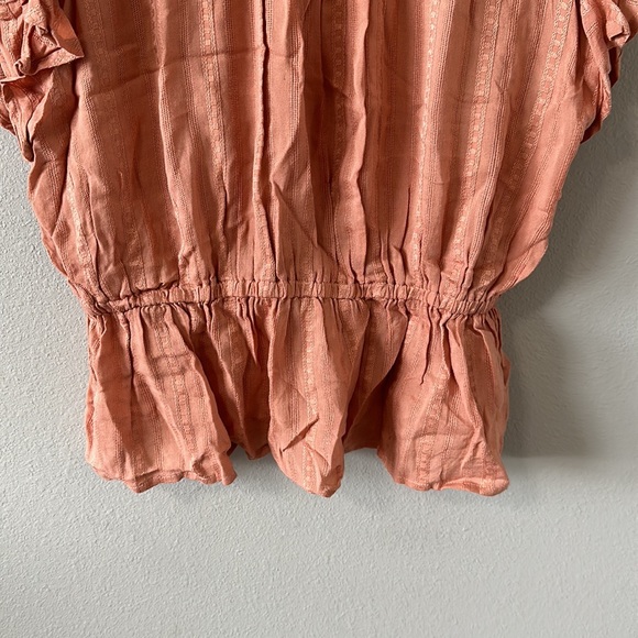 Coco + Jaimeson Short Sleeve Ruffle Flowy Peachy Orange/Pink Blouse Large - Picture 6 of 12